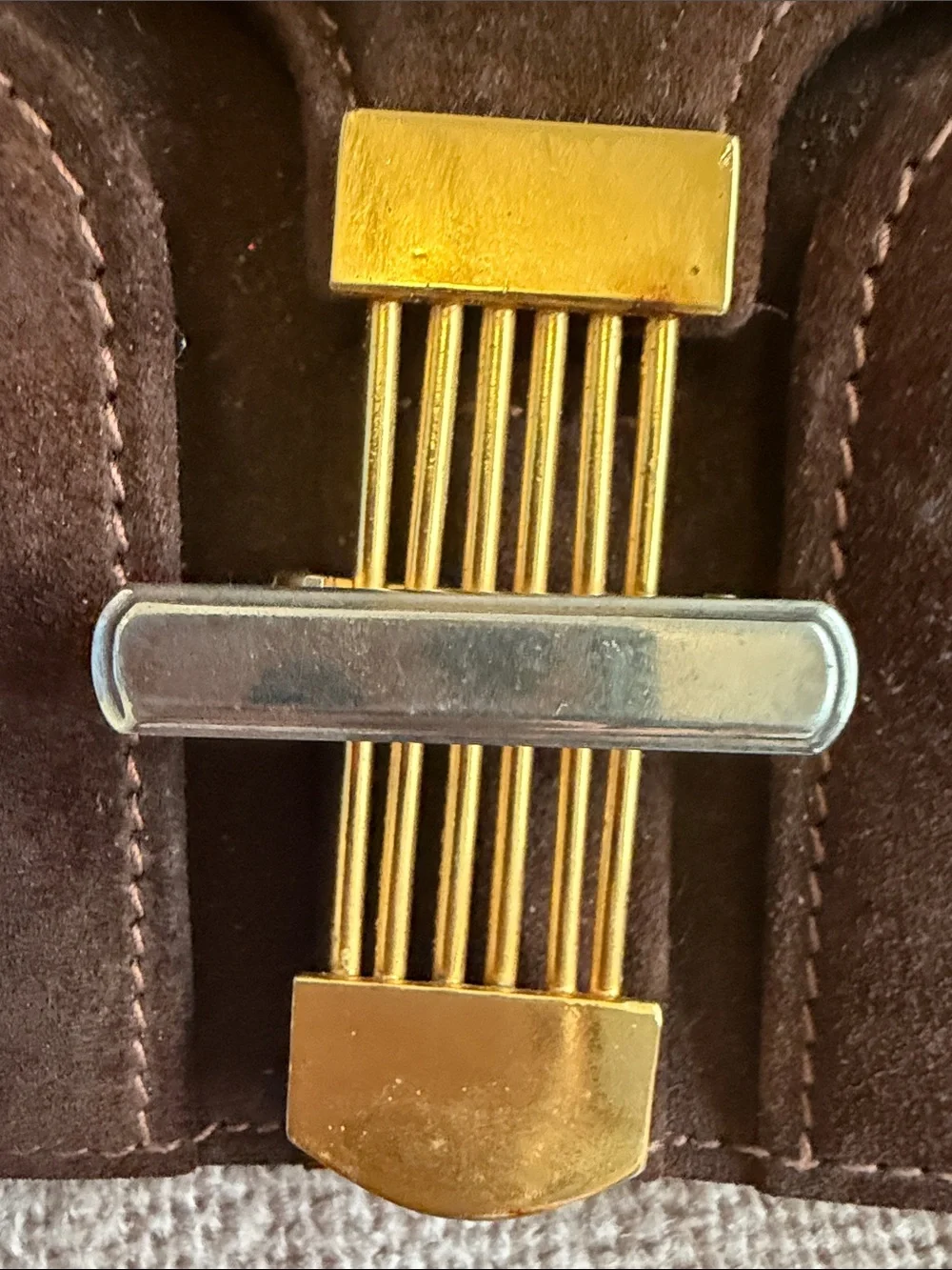 Gucci Dark Brown Suede Messenger Bag with Gold Hardware